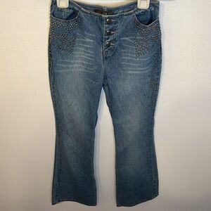 Route 66 Womens Vintage Low Rise Embellished Flare Button Fly Jeans 6 Y2K